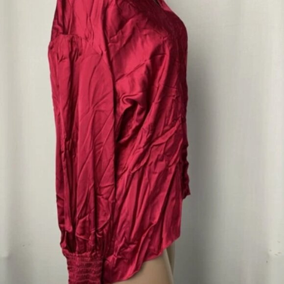 Robert Graham Womens Blouse Jordyn Silk Blend Burgundy V-Neck Smock Cuffs Size M - Picture 5 of 8
